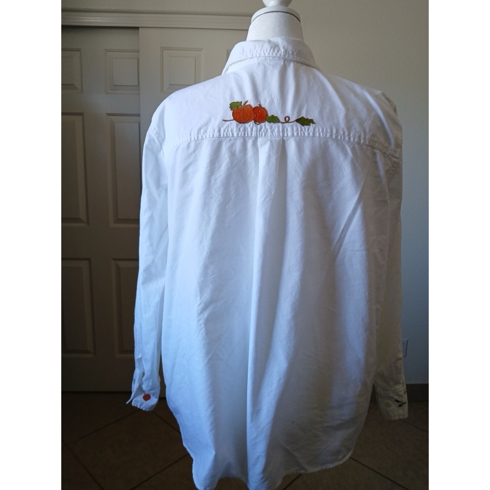 Cherokee Woman 22W White Cotton Embroidered Fall Leaves Button Down Shirt Casual - Picture 3 of 16